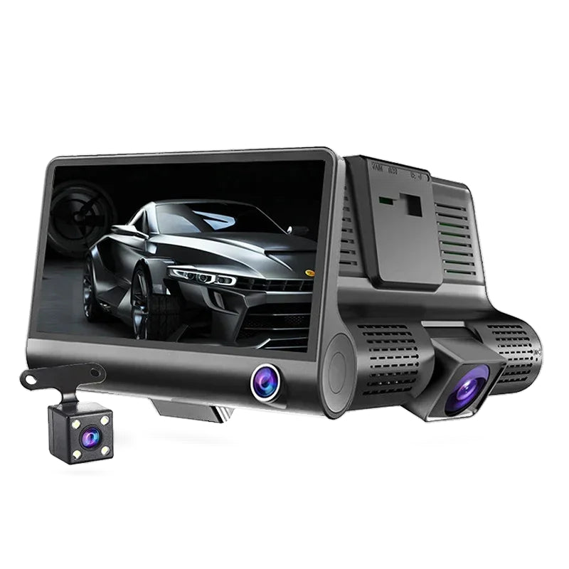 dashcam triple caméra voiture avant arrière habitacle mode parking - Drive Live