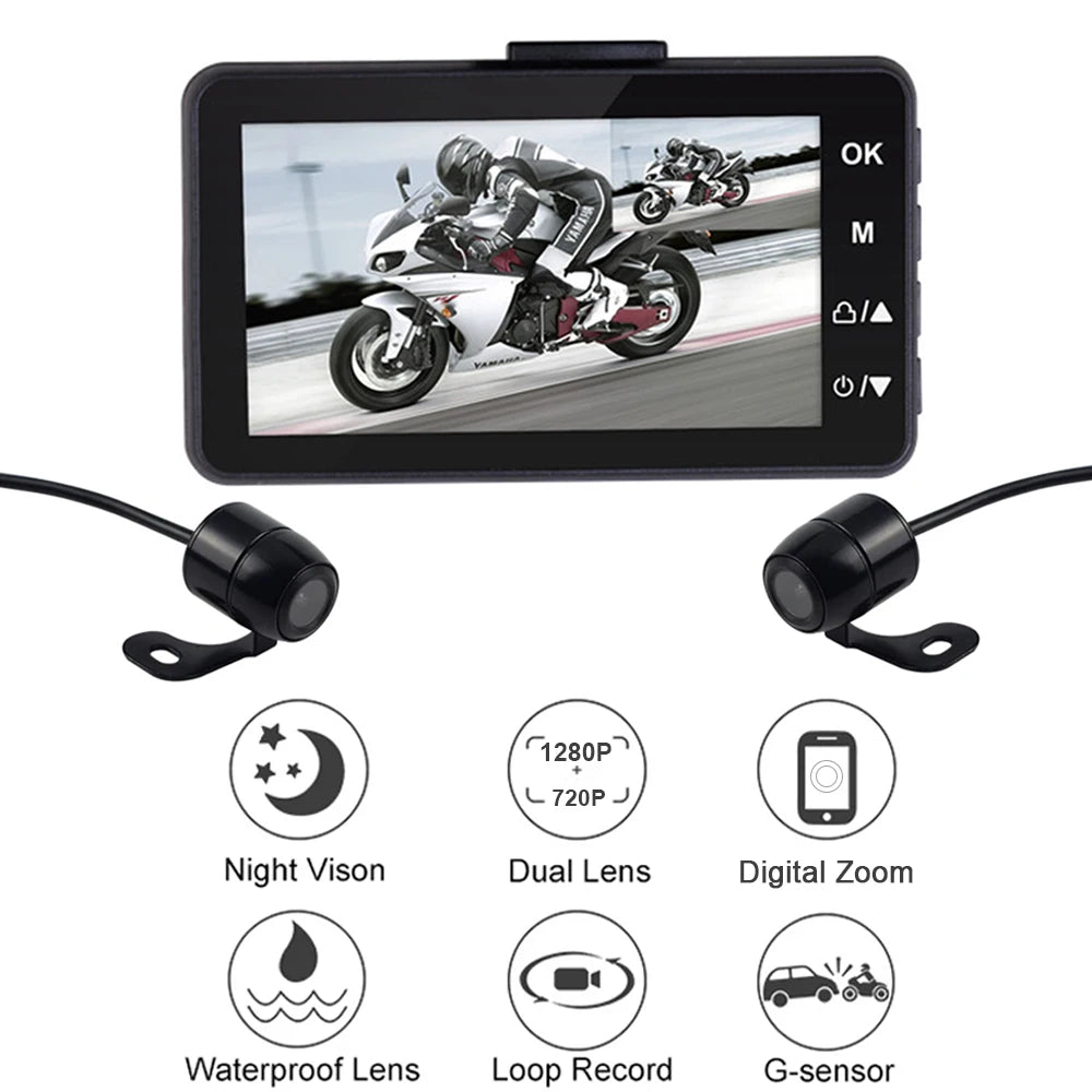 caméra moto double écran guidon vision nocturne - Drive Live