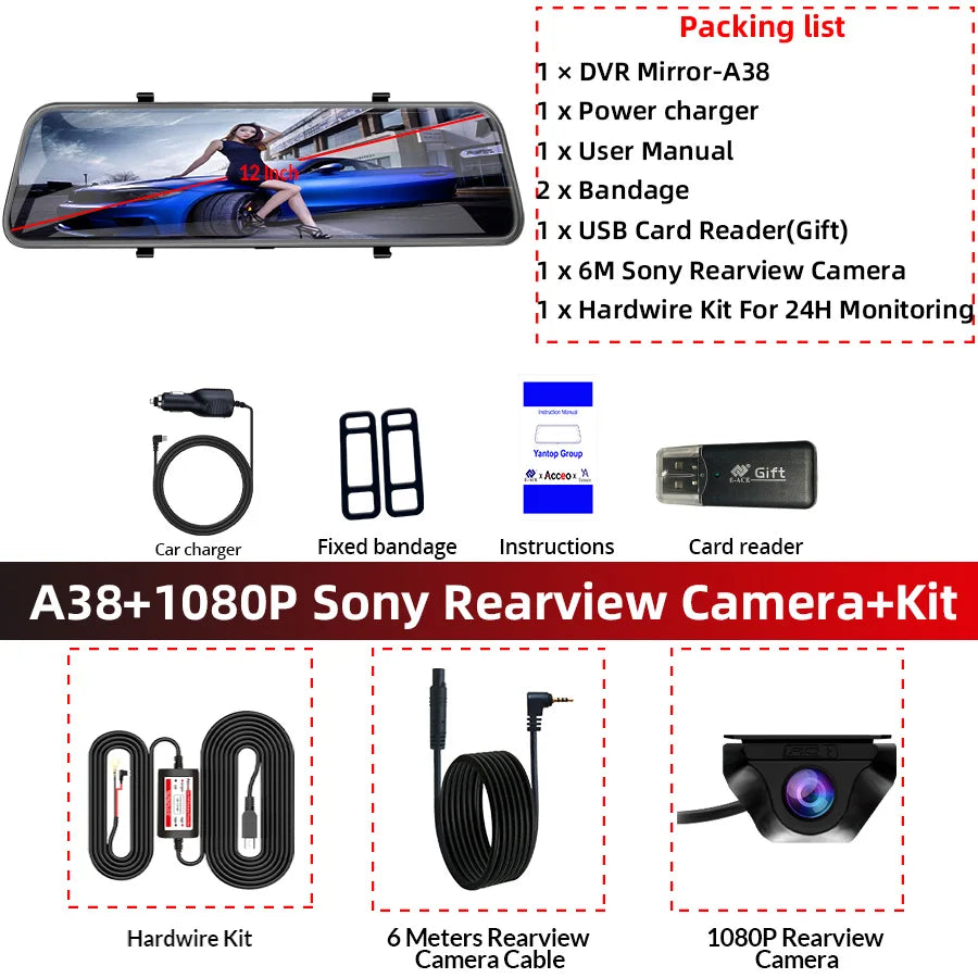 Dashcam HD Rétroviseur Avant Arrière + GPS + Mode Parking 24/24