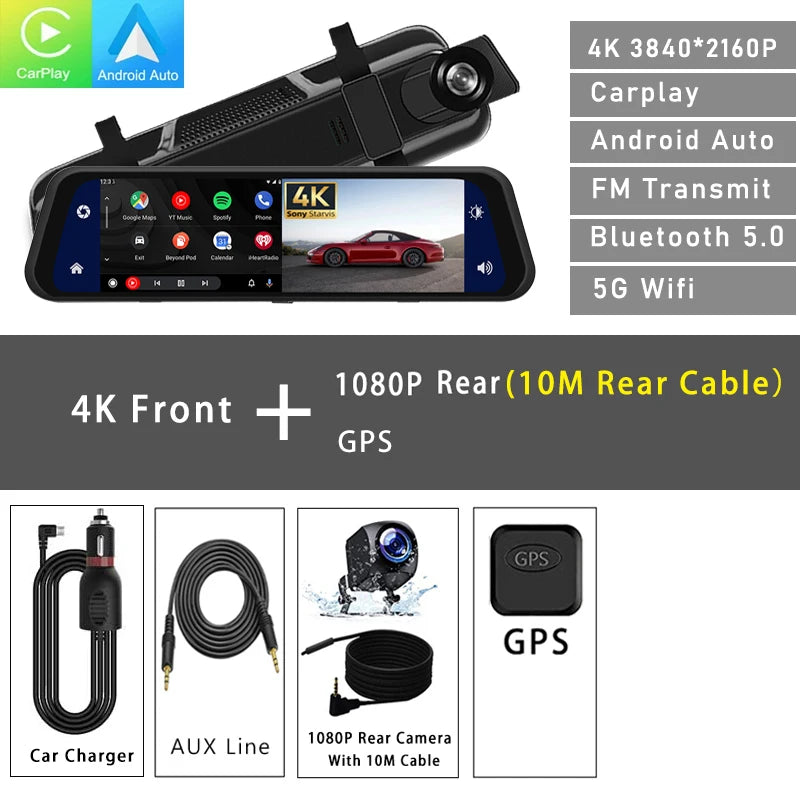 dashcam rétroviseur variante 4K câble 10m GPS - Drive Live