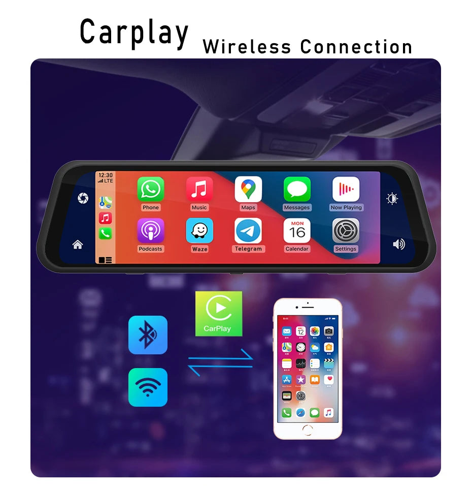 Dashcam Rétroviseur 4K 360° + GPS + Carplay/Android Auto