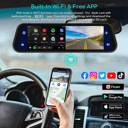 Dashcam 4K Rétroviseur 360° Wi-Fi + Mode Parking 24h/24