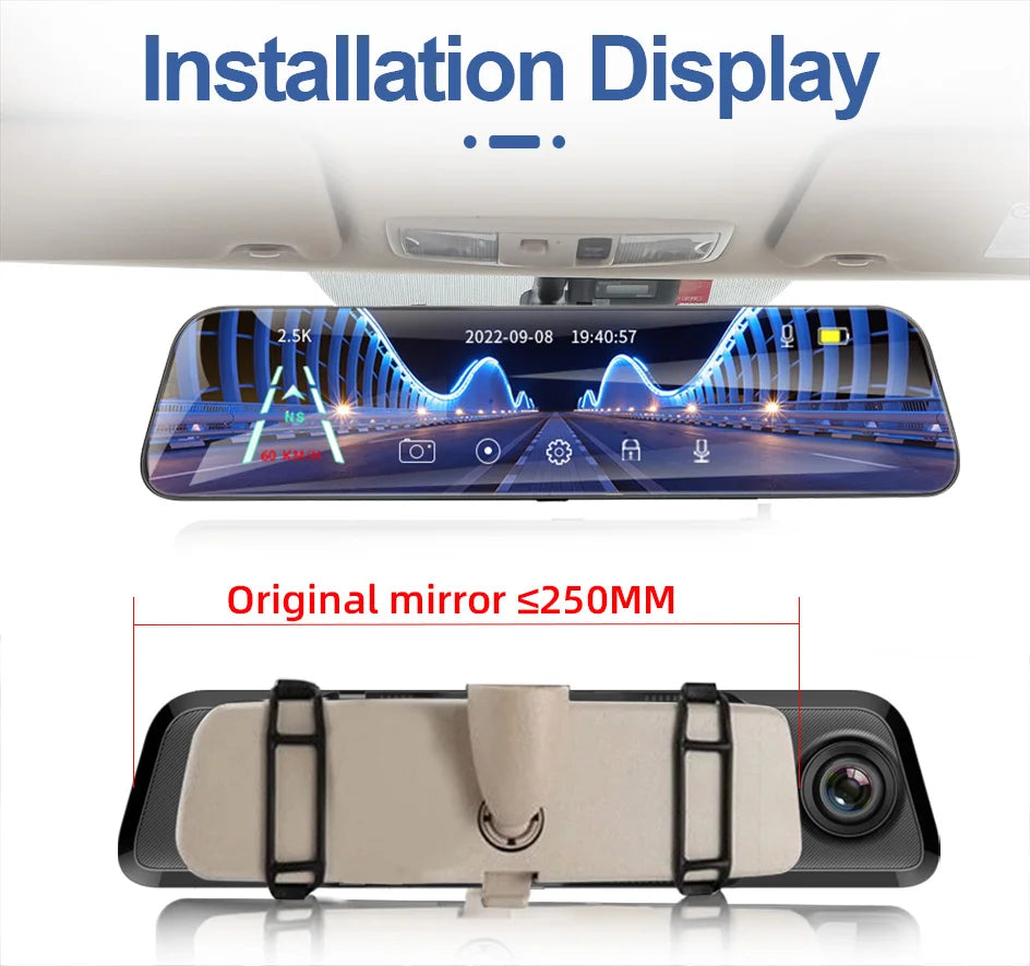 Dashcam HD Rétroviseur Avant Arrière + GPS + Mode Parking 24/24