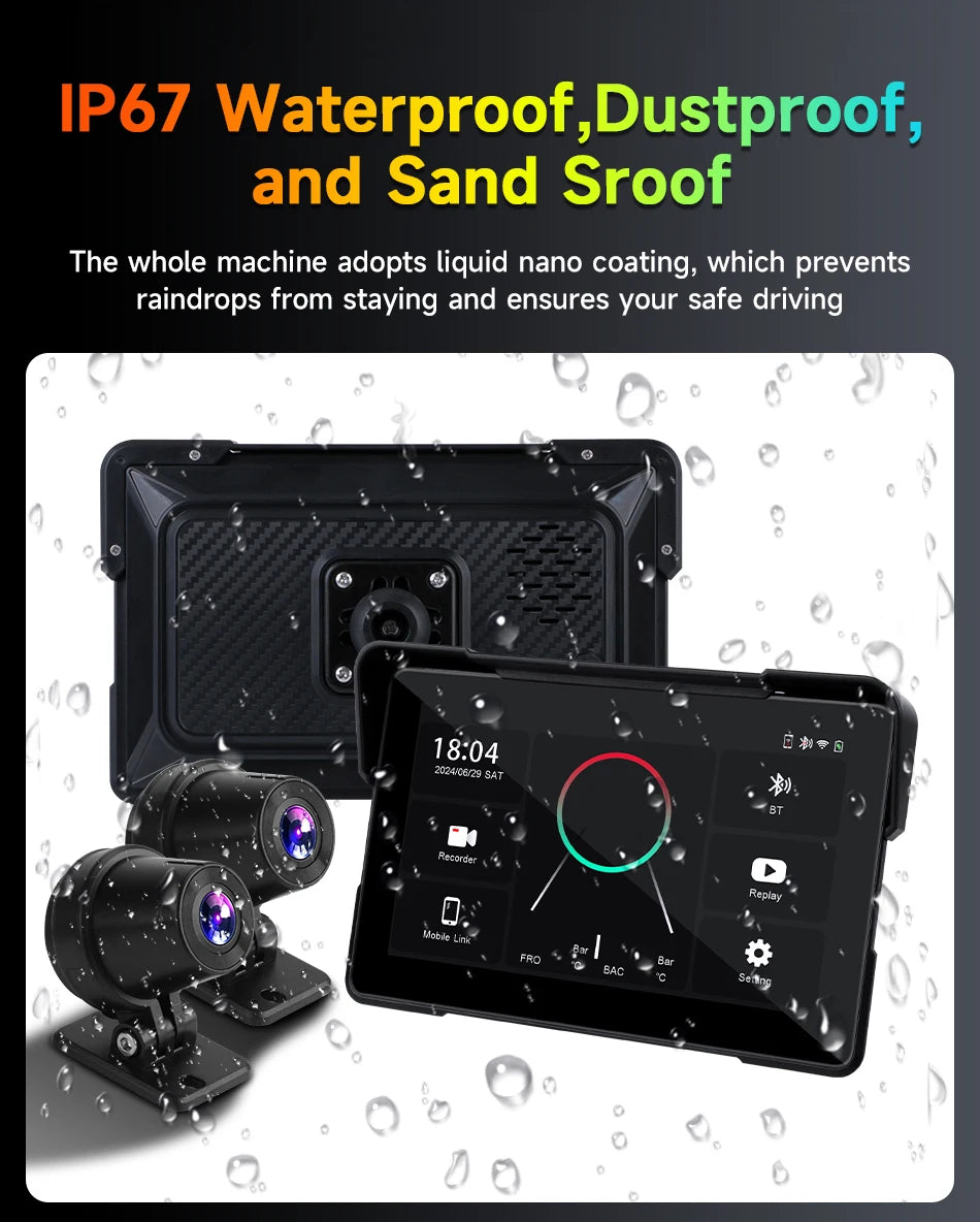 Dashcam Moto 2K Écran 7" CarPlay IP67 Vision Nocturne | Drive Live