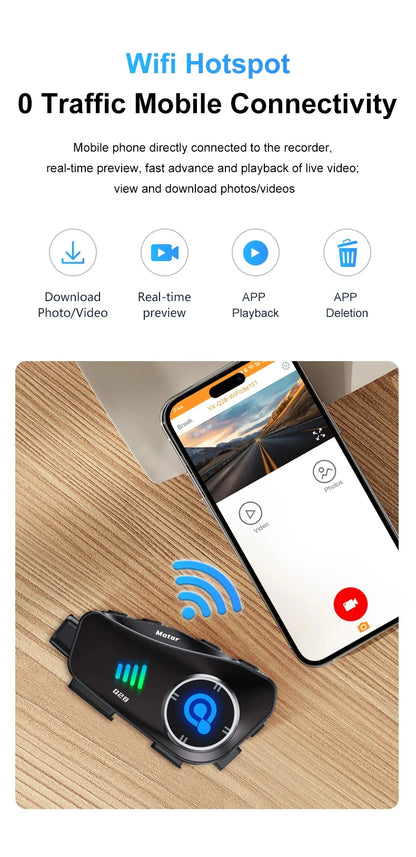 Intercom Bluetooth + Dashcam Casque Moto 1080P | Drive Live