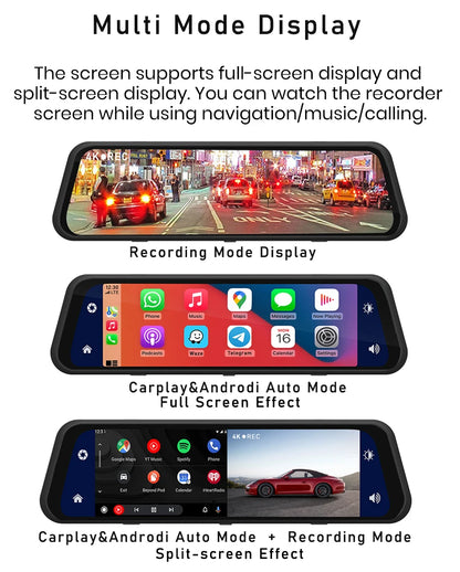 Dashcam Rétroviseur 4K 360° + GPS + Carplay/Android Auto
