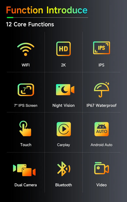Dashcam Moto 2K Écran 7" CarPlay IP67 Vision Nocturne | Drive Live