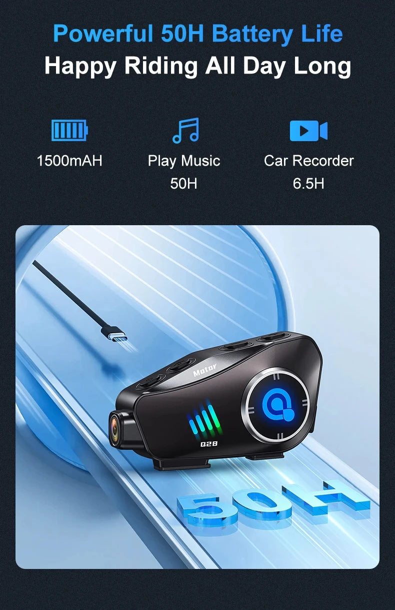 Intercom Bluetooth + Dashcam Casque Moto 1080P | Drive Live