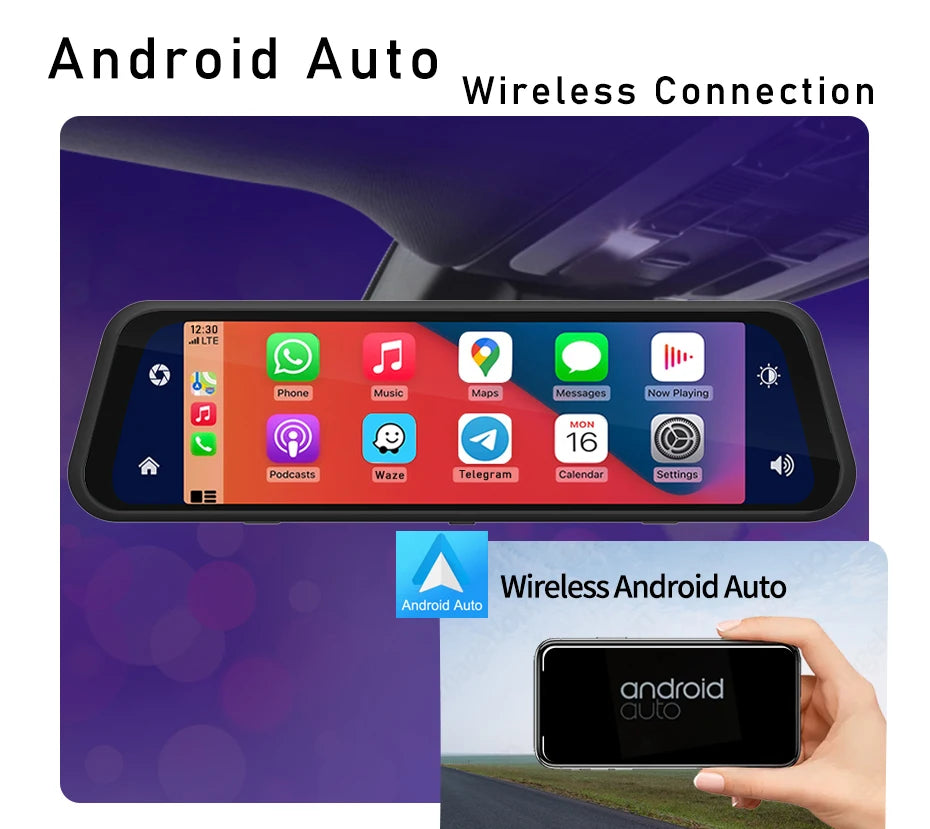Dashcam Rétroviseur 4K 360° + GPS + Carplay/Android Auto
