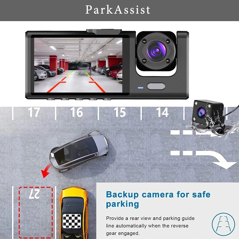 dashcam voiture triple caméra installation pare-brise - Drive Live