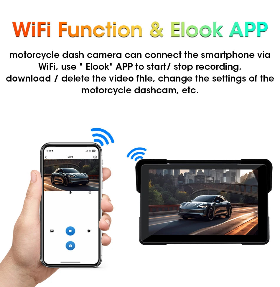 Dashcam Moto 2K Écran 7" CarPlay IP67 Vision Nocturne | Drive Live