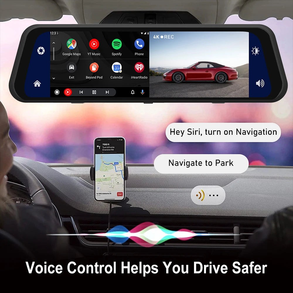Dashcam Rétroviseur 4K 360° + GPS + Carplay/Android Auto