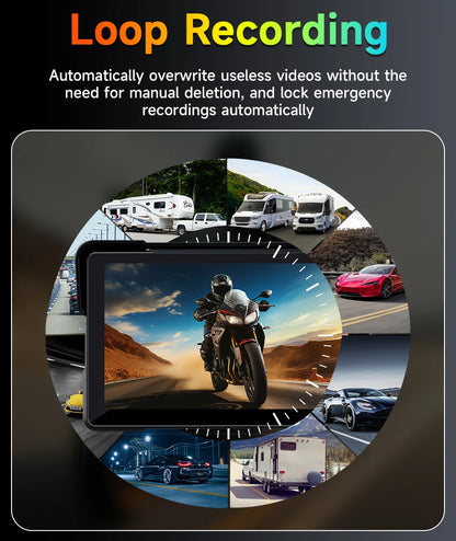 Dashcam Moto 2K Écran 7" CarPlay IP67 Vision Nocturne | Drive Live