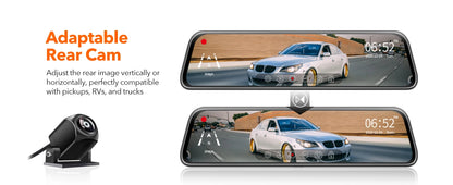 Dashcam Rétroviseur 4K + Cam Arrière 1080p + Mode Parking 24h/24