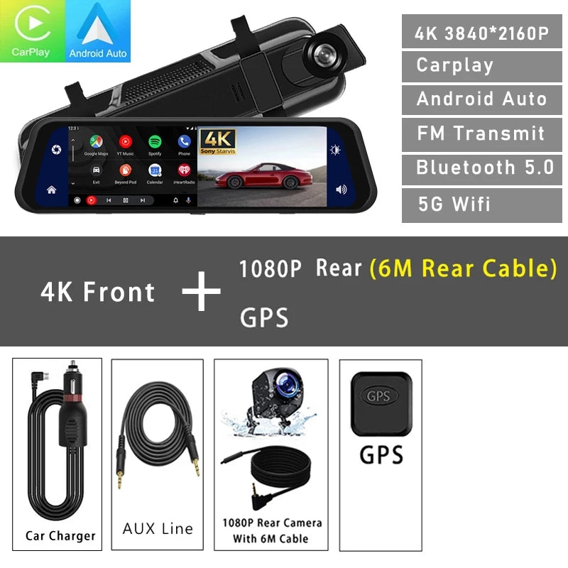 dashcam rétroviseur variante 4K câble 6m GPS - Drive Live