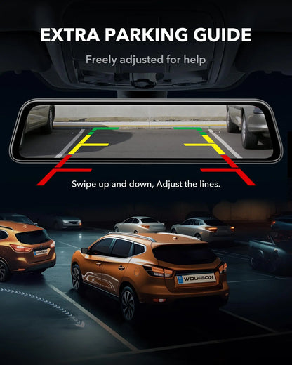 Dashcam Rétroviseur 4K + Cam Arrière 1080p + Mode Parking 24h/24