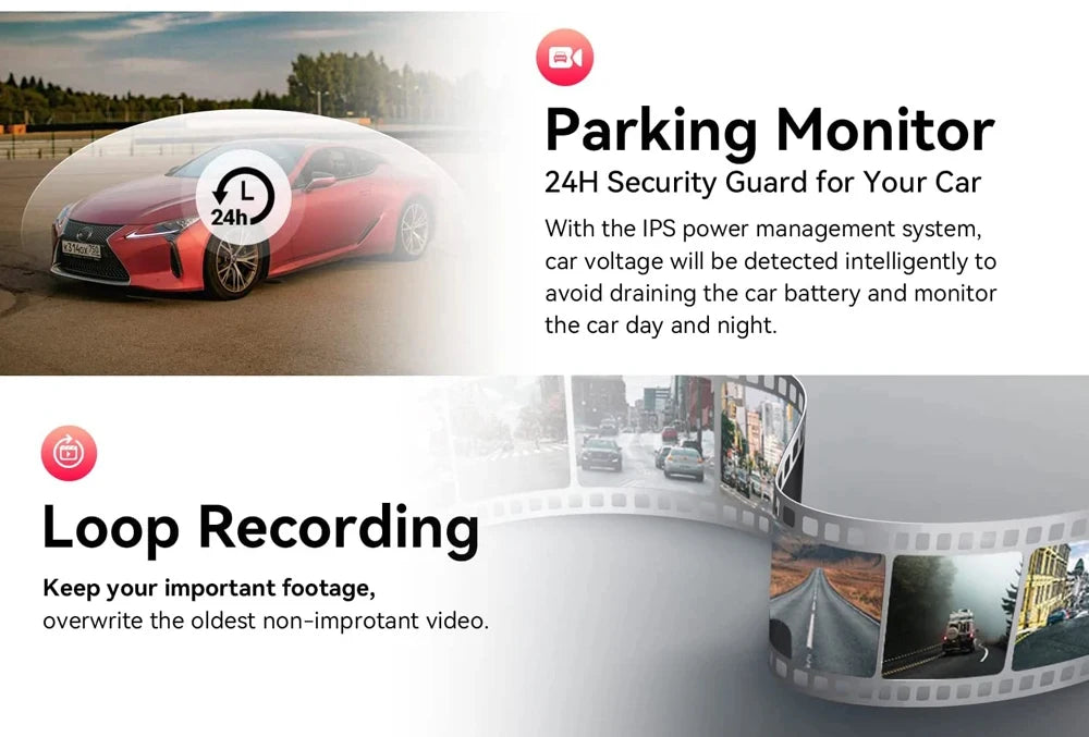Dashcam 4K Rétroviseur 360° Wi-Fi + Mode Parking 24h/24