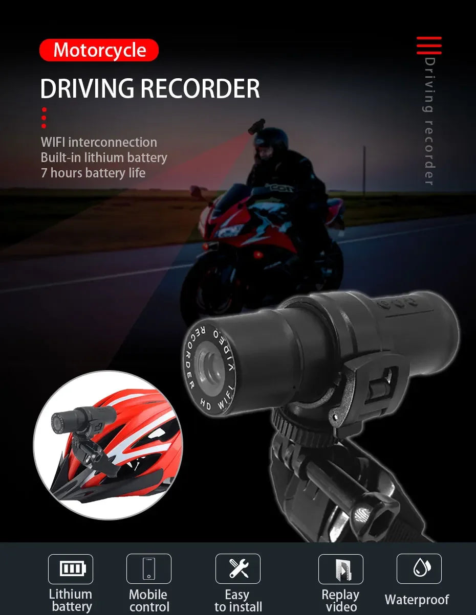 caméra moto 1080P fixation guidon casque - Drive Live