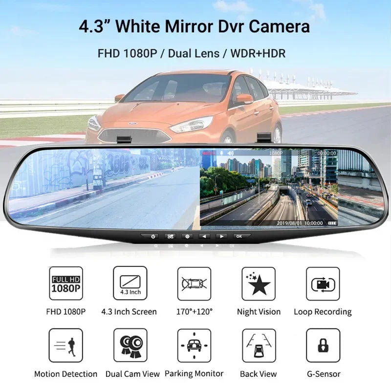 Dashcam 4,3" Double Objectif Arrière et Avant HD 1080P