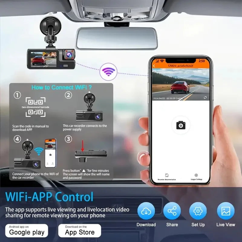 Dashcam HD 2 ou 3 Caméras Vision Nocturne Habitacle | Drive Live