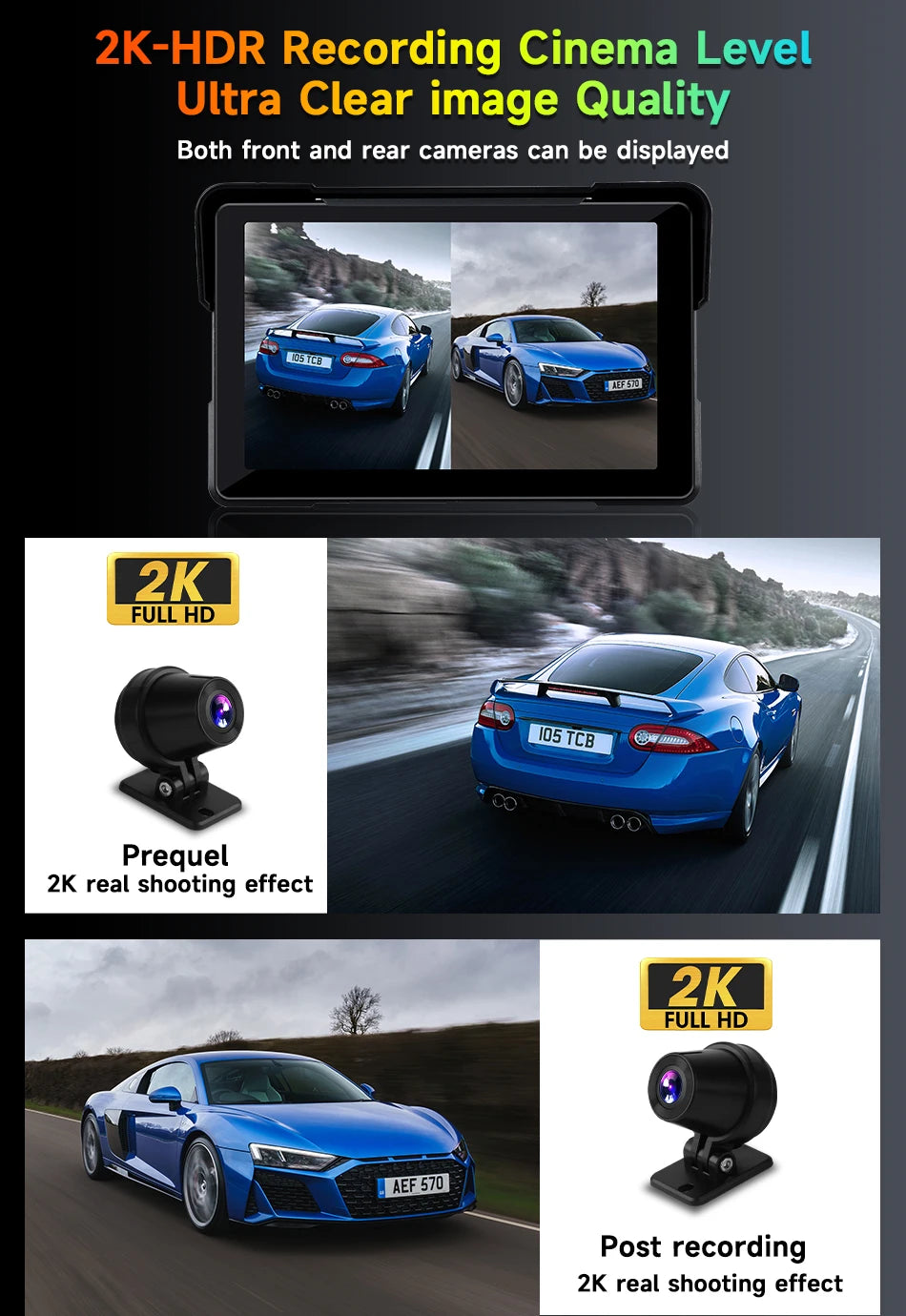 Dashcam Moto 2K Écran 7" CarPlay IP67 Vision Nocturne | Drive Live