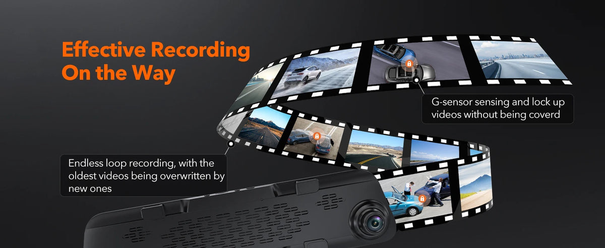 Dashcam Rétroviseur 4K + Cam Arrière 1080p + Mode Parking 24h/24